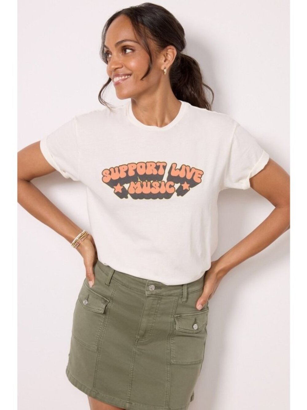 Retrobrand "Support Live Music" Graphic Tee XS 100% White Cotton